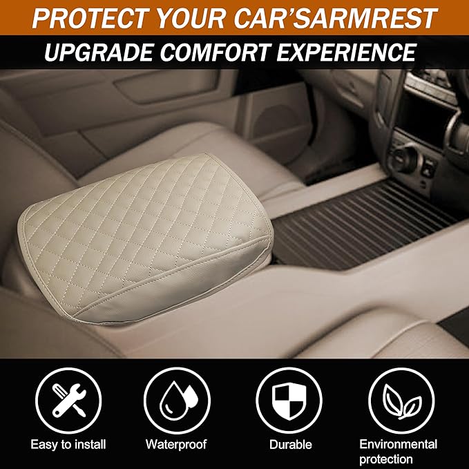 SENSHINE Armrest Cover for Honda Pilot Accessories 2009 2010 2011 2012 2013 2014 2015 Center Console Cover Anti-Scratch Leather Armrest Decoration for Honda Pilot Interior Accessories (Beige Trim)