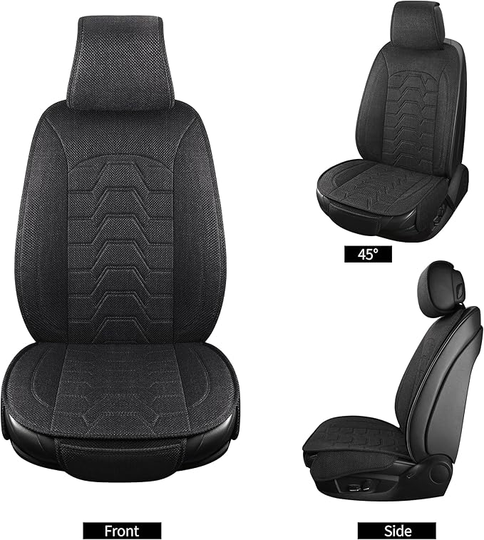 hoozoom Linen car Seat Covers Breathable Cloth Fabric Seat Protector Front seat Covers Universal Fit for 95% Automotive, Car, Van, SUV, Trucks（Black，2PCS）