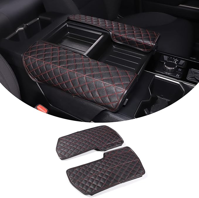 LLKUANG Center Console Armrest Box Cover Pad Compatible with Toyota Tundra 2022-2026 Sequoia 2023-2026 Car Waterproof Leather Seat Armrest Box Cushion Pad Protector (Red)