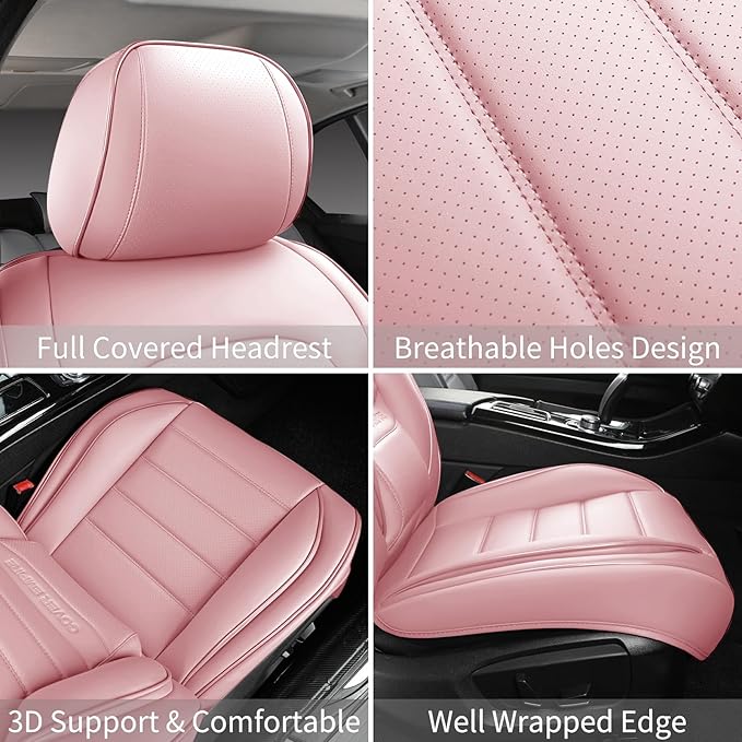 Pink Seat Covers for Cars, Waterproof Seat Covers, Leather Car Seat Covers 2 Pack, Universal Seat Cushion Protector for Most Cars