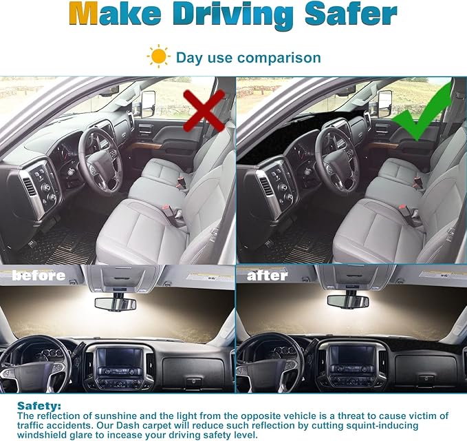 x xotic tech Dashboard Mat Cover for Chevrolet Silverado GMC Sierra 1500 2500 3500 2014-2018 Pre-Cut Non-Slip Sunshield Sun Glare Protector Dash Carpet Pad Black