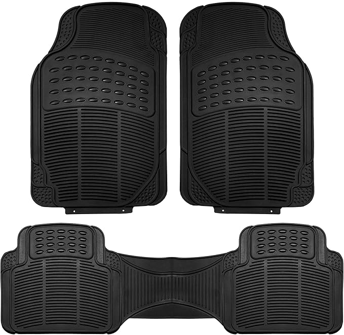 WYLF Automotive Floor Mats Climaproof Trimmable Non-Slip Vinyl Floor Mats-Full Set Black for Cars, Universal Fit, Floor Mats for Sedan, SUV, Truck Floor Mats