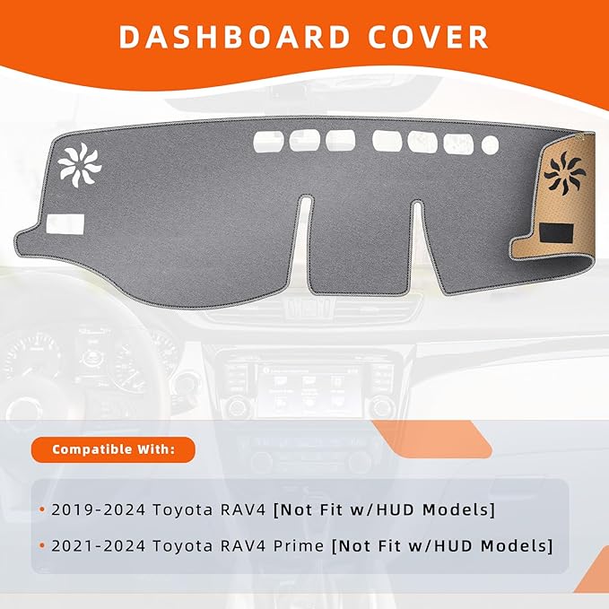 KEYOOG Dashboard Cover Dash Mat Fit for 2024-2019 to-yota RAV4 (Without HUD Models),Car Dash Board Mat Anti-Glare Carpet,Non-Slip Pad Sunshield Protector (Grey)