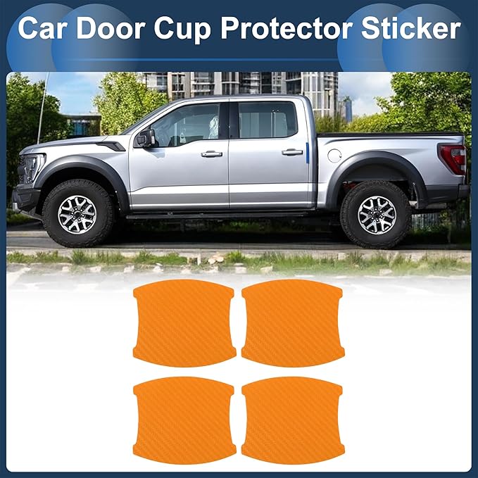 3D Car Door Handle Scratch Protector, 84x94mm Removable Magnetic Car Door Handle Protective Film Orange, 4 Pcs