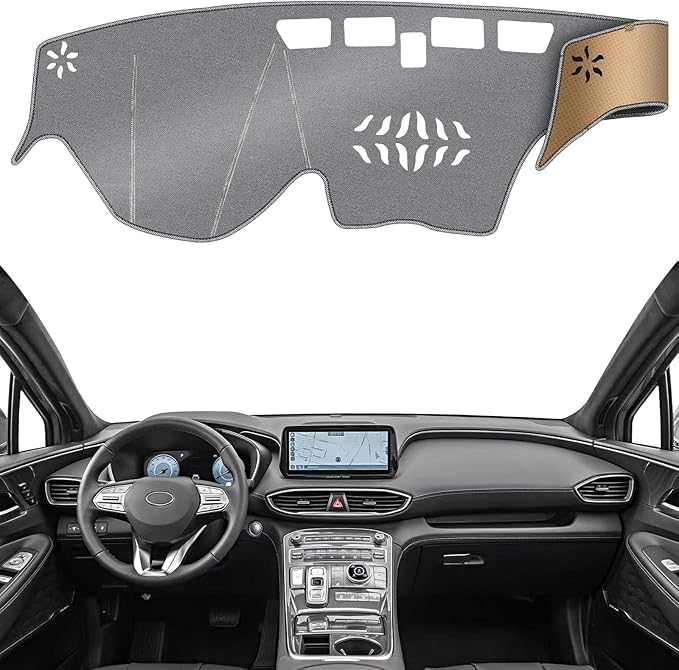 KEYOOG Dashboard Cover Dash Mat Fit for Hy-undai Santa Fe 2023-2019 (Without HUD Models),Car Dash Board Mat Anti-Glare Carpet,Non-Slip Pad Sunshield Protector (Grey)