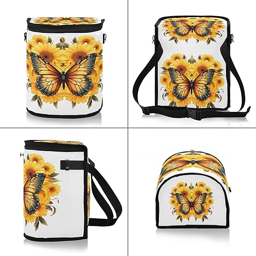 MNSRUU Car Trash Can with Lid, Butterfly Sunflower Car Trash Bag Hanging Organizers and Storage for Front Back Seat, Leak-Proof Trash Bin