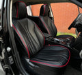 PINCTROT Car Seat Covers Front Set, Breathable Soft Pebbled Leather, Luxury Waterproof Seat Cushion, Airbag Compatible, Seat Protector Universal Fit Most Cars (Front Set, Black Red Trim)
