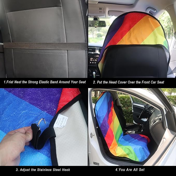 LoyaGour Car Seat Cover Protector Front Seats,for Gym Workout,Running,Swimming,Beach and Hiking,Waterproof Sweat Towel Bucket Seat Covers for Cars SUV Trucks (Rainbow, 2Pcs)
