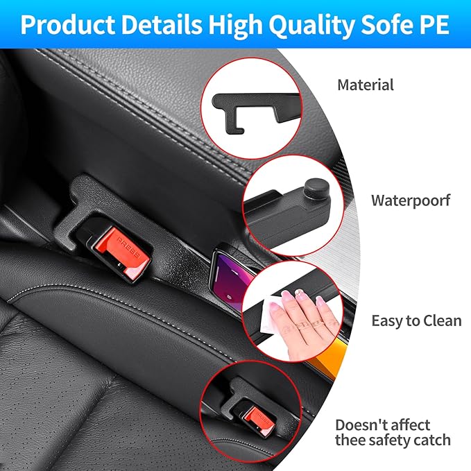 7F Car Seat Gap Filler, Car Organiser and Storage with Hook, Universal Car Accessories, Fit Sedan SUV Truck, Set of 2 - Black