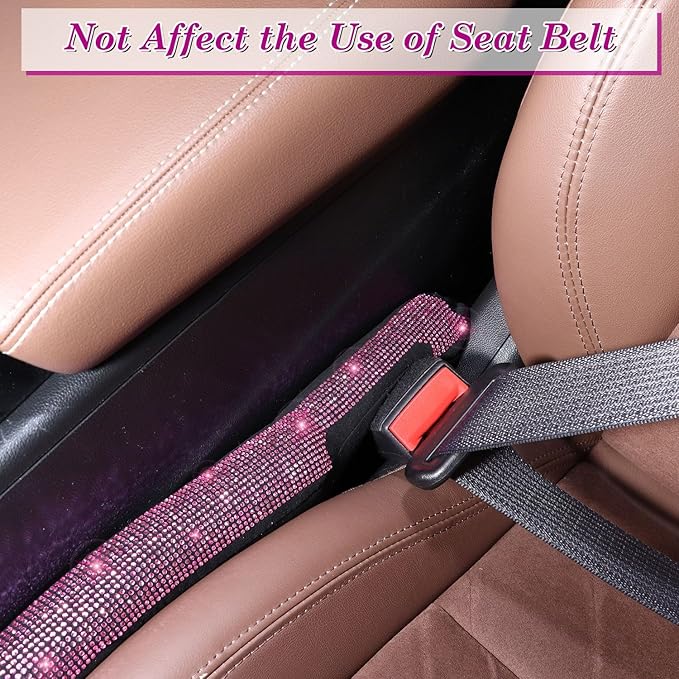 ToBeQueen Bling Pink Car Sear Gap Filler 2 Pack Universal Fit for Car SUV Truck, Handmade Crystal Rhinestone Diamond Car Seat Gap Plug Filler Pink Bling Car Accessories for Women(Pink)