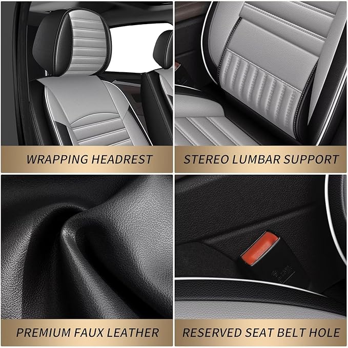 TTX LIGHTING 2 Front Car Seat Covers Custom Fit for Dodge Dart 2013-2016 Seat Covers Cushion Faux Leather Compatible with Airbag(Gray)