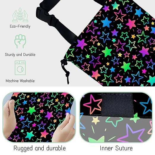 NHNXHWIA Colorful Stars Car Trash Bag,Neon Stars Hanging Drawstring Car Garbage Bag,Waterproof Canvas Car Back Seat Organizer with Adjustable Buckle,for Vehicles,SUVs,Camping,Road Trips