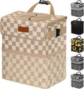 3 Gallons Car Trash Can with Lid, Bag Bin Hanging Waterproof Automotive Car Garbage Cans Leak Proof Vehicle Trash Can for Truck SUV, Khaki Checkered