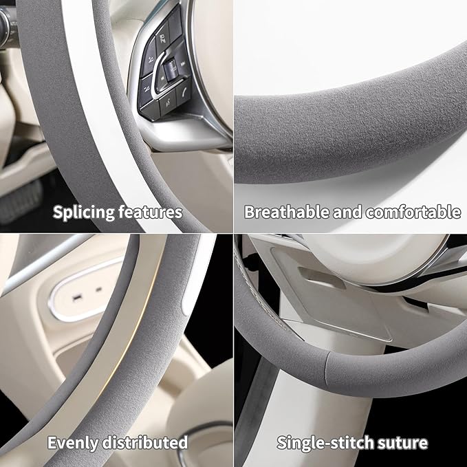 Steering Wheel Cover, Universal 15 inch, Faux Leather Steering Wheel Protector, Anti-Slip, Breathable & Heating-Compatible for Cars Trucks SUVs Vans