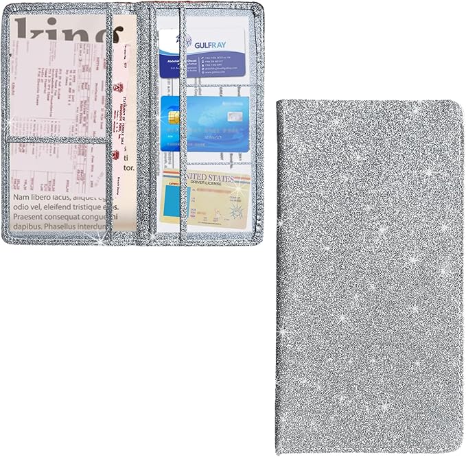 Ziciner Car Registration and Insurance Holder, Auto Card Document Glove Box Organizer with Magnetic Closure, Universal Vehicle Interior Accessories for Cars SUVs (Silver-Large)