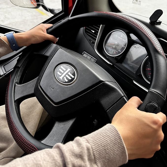 PINCTROT XL Size 17.5-18 Inch Great Grip Steering Wheel Cover for Semi Truck, Fits RV, Big Rig Trucker, 18 Wheeler and Classic Cars, Anti-Slip Design 17.5-18 Inch (Wine Red)
