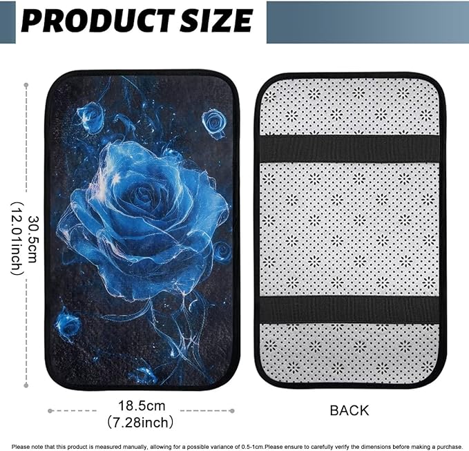 Bulopur Blue Rose Auto Armrest Console Cover Flannel Arm Rest Cover Car Flannel Warmth Car Console Covers Protect from Pet Claws for Most Vehicle, SUV, Truck, Car