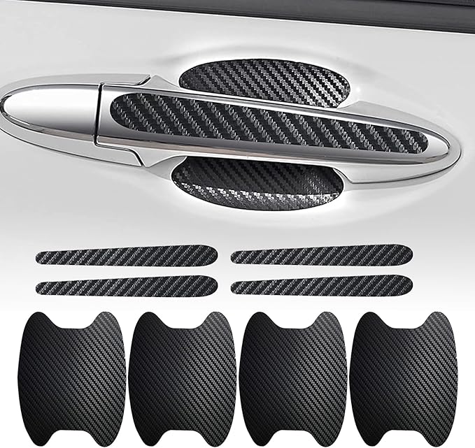 gunhunt 8 PCS Door Handle Scratch Protectors, Carbon Fiber Handle Cover Anti Scratch Stickers, Door Handle Cups Protective Film Bowl Sticker (Black)
