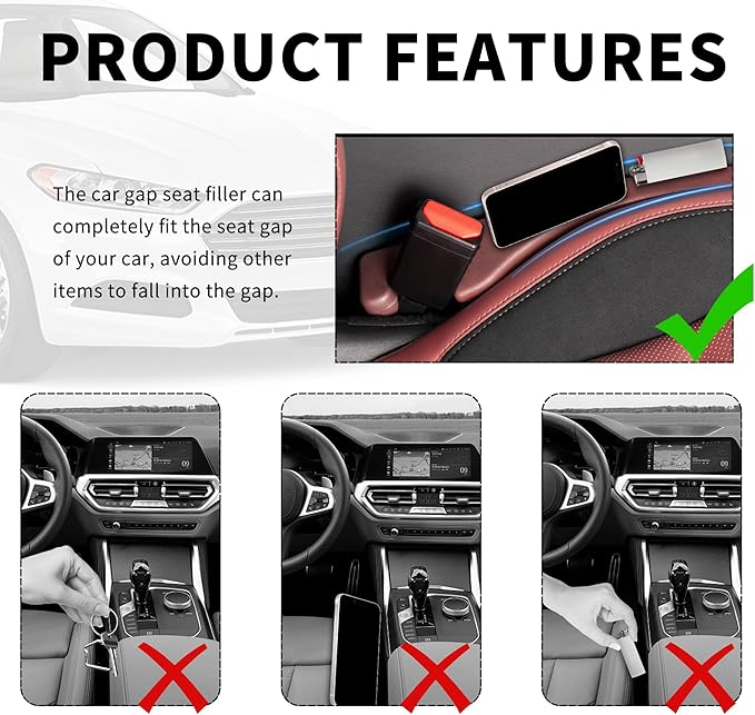 New Car Seat Gap Filler 2 Pack,Flexible Seat Gap Filler Strip to Avoid Dropping Items,Universal in Between Car Seats Catcher/Console Catcher for Cars Accessories Interior