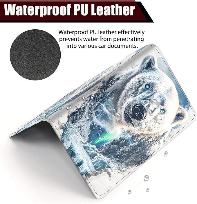 Car Document Holder with Magnetic Shut, Car Registration and Insurance Card Holder, Vehicle Glove Box Organizer Documents, Driver License, Auto Paperwork Organizer Wallet, Polar Bear In Winter Pattern