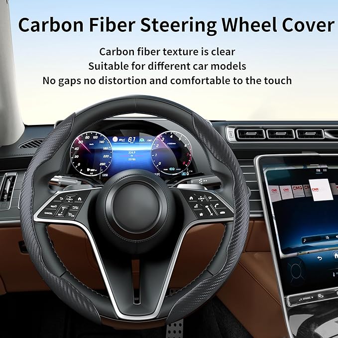 LevChall Carbon Fiber Steering Wheel Cover, 2-Piece Set Anti-Skid Comfortable Grip Segmented Butterfly Design, Easy Snap-On Installation Universal Fit 99% Cars, Black