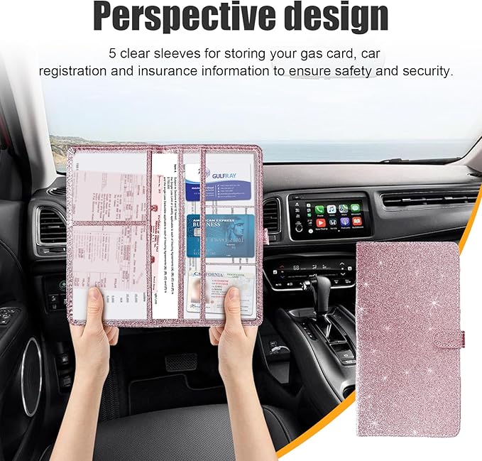 Kewucn Car Registration and Insurance Holder, Leather Auto Glove Box Organizer with Magnetic Shut, Vehicle Compartment Accessories Case for Cards, Driver License & Essential Documents