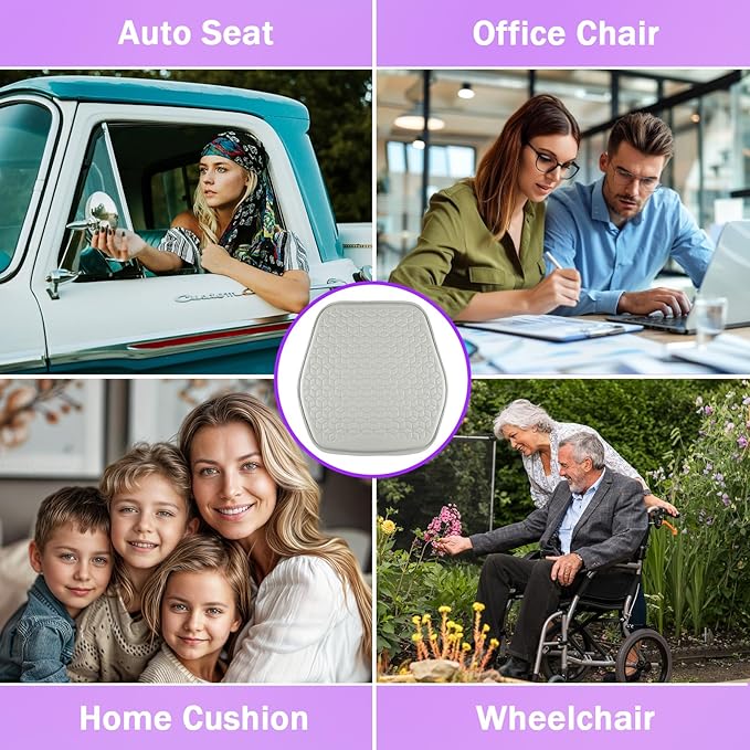 Thin Gel Seat Cushion for Car Seat, Office Chair, Wheelchair, Golf Cart - Non-Slip Car Seat Cushions with 0.7 Inch Gel - Sciatica & Coccyx Pain Relief (Leather, Grey)