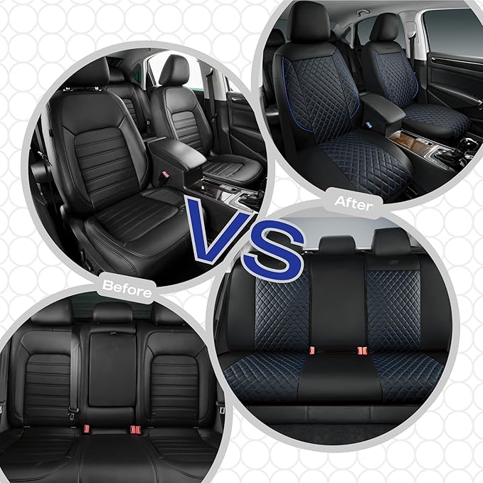 Skechers Car Seat Covers,Piping Luxury Faux Seat Covers,Waterproof Anti Slip Car Seat Protector Front Seats,Car Accessories Airbag Universal Fit for Most Cars,Vans,Trucks,SUV,Blue