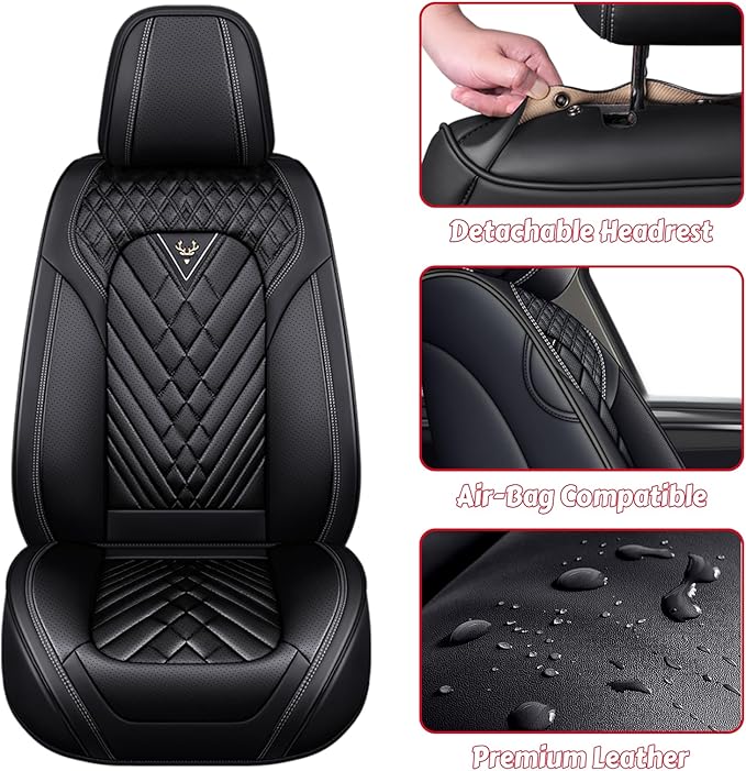 LPDK Fit for Kia Sportage Car Seat Covers Front Set 2pcs with Waterproof Leather,Lumbar Muscle Pain Healing Function,Airbag Compatible Automotive Breathable Seat Protectors(Black)