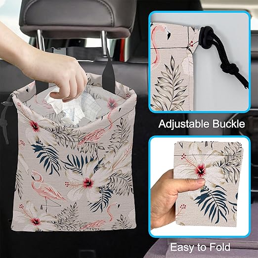 Car Trash Bag Hanging Flamingo Car Trash Can Waterproof Garbage Bag Hanging for Car Back Seat