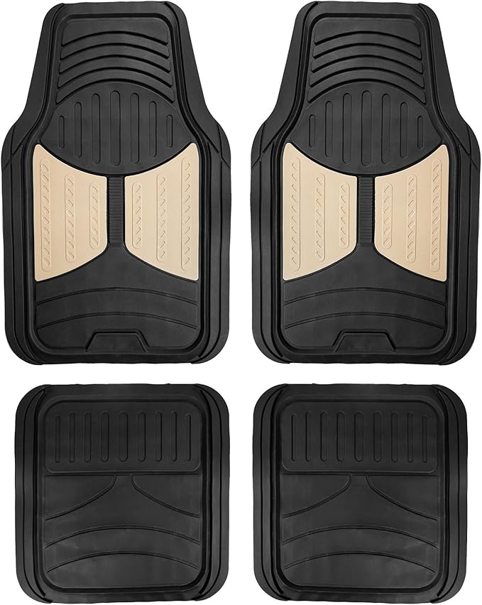Automotive Floor Mats Climaproof for All Weather Protection Universal Fit Heavy Duty Rubber Fits Most Cars, SUVs, and Trucks, Full Set Trim to Fit FH Group Beige