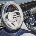 Lawei Sef of 400 Disposable Steering Wheel Covers and Gear Selector Shifter Knob Covers, Universal Plastic Transparent Car Steering Wheel Covers with with Elastic Bands, Disposable Gear Shift Cover