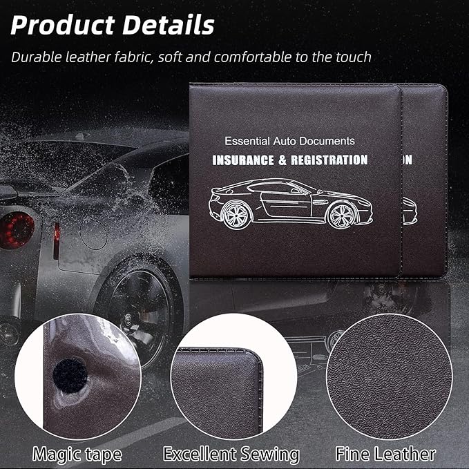 Ziciner Car Registration Insurance Holder, 2Pack Essential Auto Card Document Glove Box Organizer with Touch Fastener, Vehicle Interior Accessories Perfect for Most Car, Truck, SUV (Brown/Big Car)