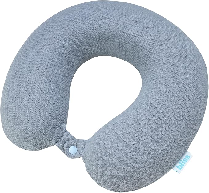 Bliss Neck Pillow - Lightweight U-Shaped Memory Foam Travel Neck Pillow with Snap Closure for Airplanes, Traveling, Offices, Cars, Grey Sweater Knit