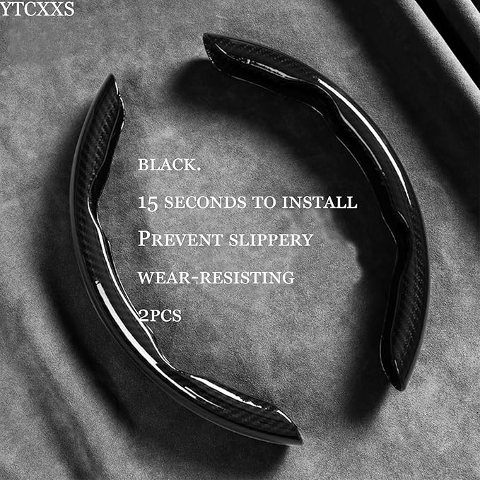 Carbon Fiber Steering Wheel Cover Black Anti Slip Car Steering Wheel Protectior Cover 2Pcs 15 Inch Universal Interior Accessories for Cars (Glossy Black)