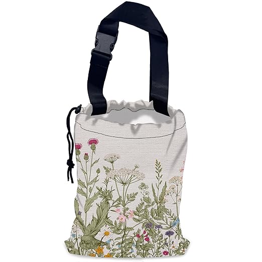 NHNXHWIA Wild Flowers Car Garbage Bag,Botanical Herbs Waterproof Small Car Trash Bag Hanging Back of Seat,Drawstring Hanging Car Trash Bag with Adjustable Buckle for Car Accessories