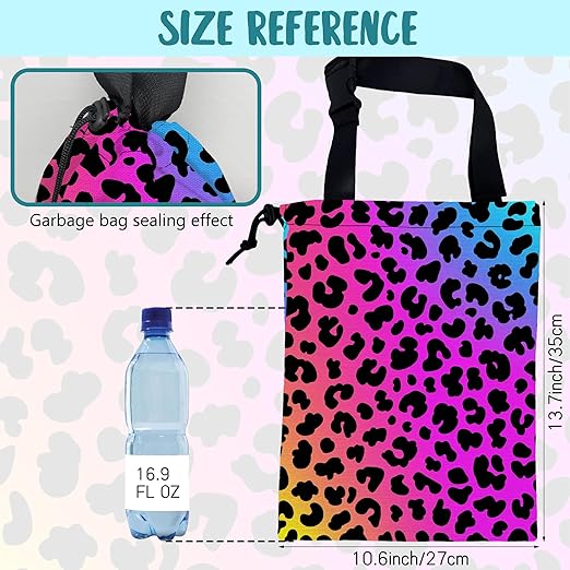 KXWQTRDD Car Garbage Bag Rainbow Cheetah Leopard Print Drawstring Car Trash Bag Hanging for Back Seat with Adjustable Buckle Canvas Vehicle Trash Can Easy-to-Install