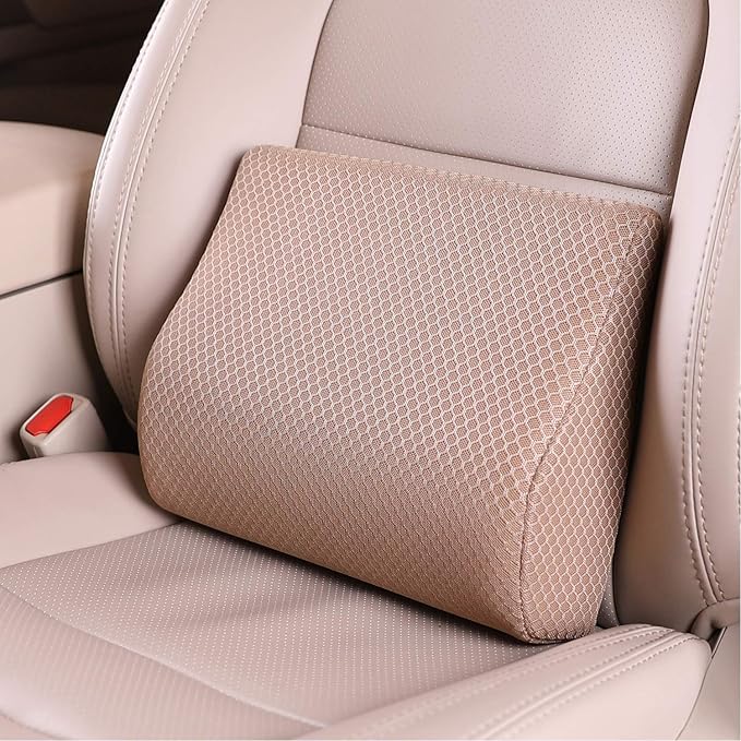 Memory Foam Lumbar Support Pillow for Car - Lower Back Support Cushion for Driving, Back Pain Relief for Car Seat, Office Chair, Wheelchair (Beige)