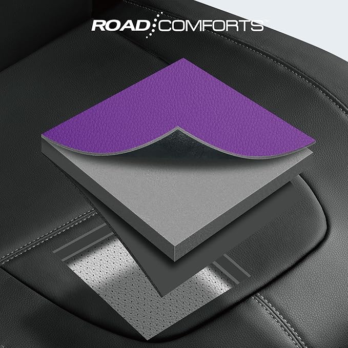 Road Comforts Car Seat Cover, Leather Car Seat Cover Full Set, Automotive Seat Covers, Airbag Compatible Universal Fit for Most Cars (Purple)