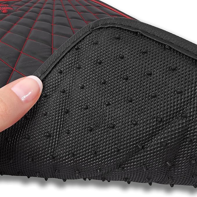 CAR PASS Faux Leather Floor Mats for Cars, Luxury Waterproof All Weather Car Mats Full Set, Anti-Slip Deluxe Automotive Mats Universal Fit for Most SUV Vans Sedans Trucks, 4 Piece Black and Red