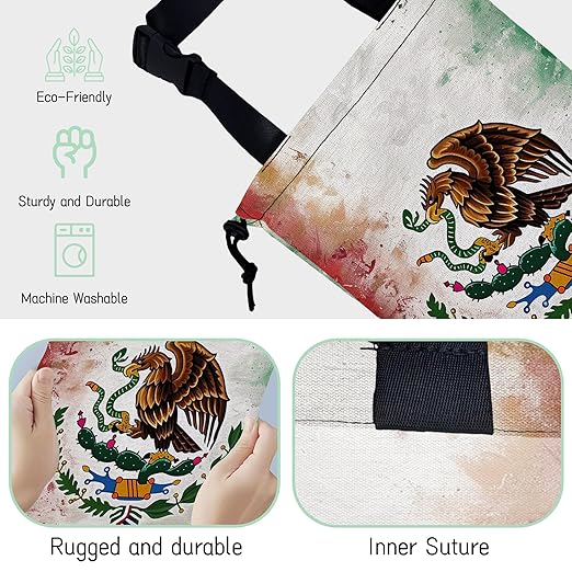 NHNXHWIA Vintage Mexico Flag Car Trash Bag,Hanging Drawstring Car Garbage Bag,Waterproof Canvas Car Back Seat Organizer with Adjustable Buckle,for Vehicles,SUVs,Camping,Road Trips