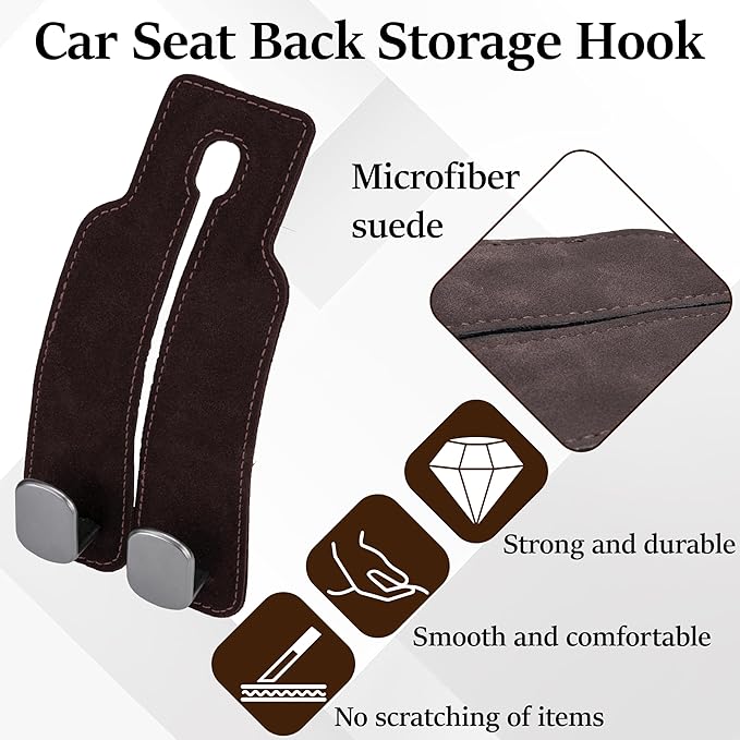ecocstm Car Seat Headrest Hook, Vehicle Back Seat Headrest Hook, Car Purse Hook Car Seat Hooks for Hanging Grocery Bag, Purse, Car Seat Backrest Organizer, Tote Bag (Brown)