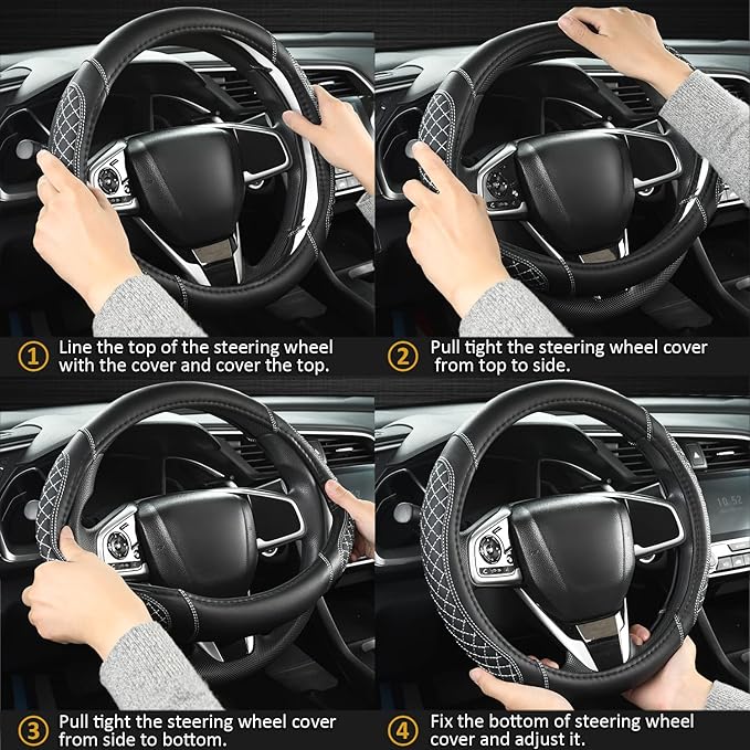 West Llama Customized Auto Car Steering Wheel Cover for Hyundai,Tucson,Sonata,Elantra,Santa Fe,Genesis,Sonata Hybrid,Azera,Venue,Kona, 14.5-15 inches(Black+Red - Standard Size)