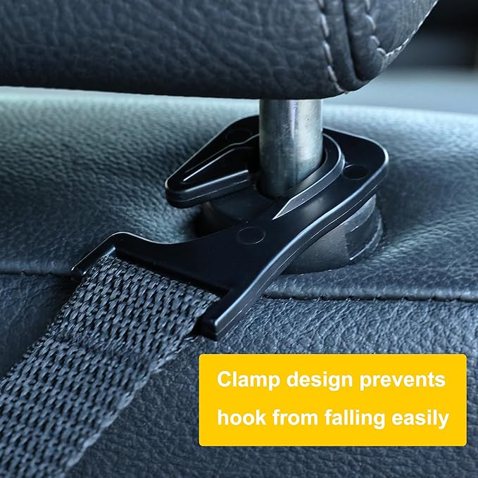 Amooca Headrest Hooks for Car Adjustable 4 Pack Vehicle Seat Back Organizer Storage Hanger Holder for Purse Bags Universal Fit Black
