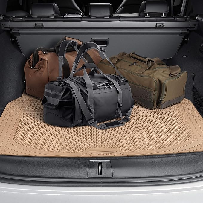 CAR PASS Tan Rubber Car Floor Mats & Cargo Liners, All Weather Car Mats & Trunk Mats,Waterproof Automotive Floor Mats Trim to Fit for Most Cars Sedans SUVs Vans, Durable Heavy Duty Anti-Slip,Beige