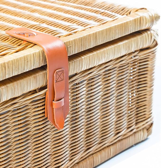 The Basket Lady Covered Wicker Storage Basket, Large, 20 in L x 14 in W x 8 in H, Sandstone