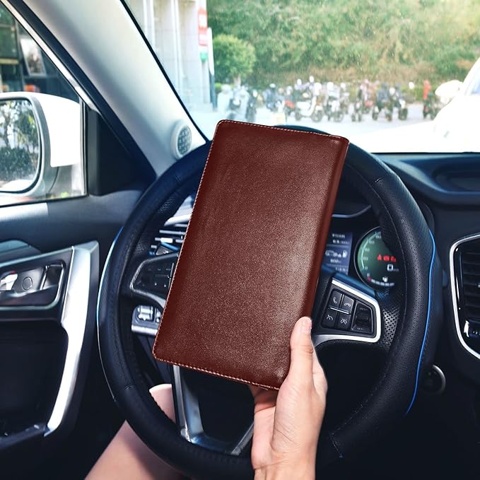 Caihoyu Custom Car Registration and Insurance Card Holder Personalized Leather Glove Box Organize Men Women Wallet Accessories Case for Cards, Essential Document Driver License Burgundy
