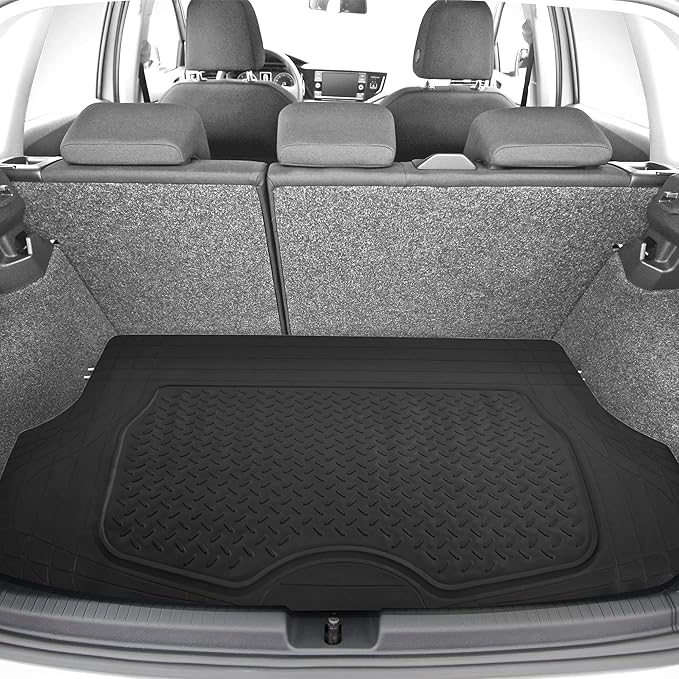 FH Group Premium Liners Tall Channel Trimmable All Weather Rubber Full Set Car Floor Mats (Beige) w. Trimmable All-Season Cargo Liner (Black) - Universal Fit for Cars Trucks and SUVs