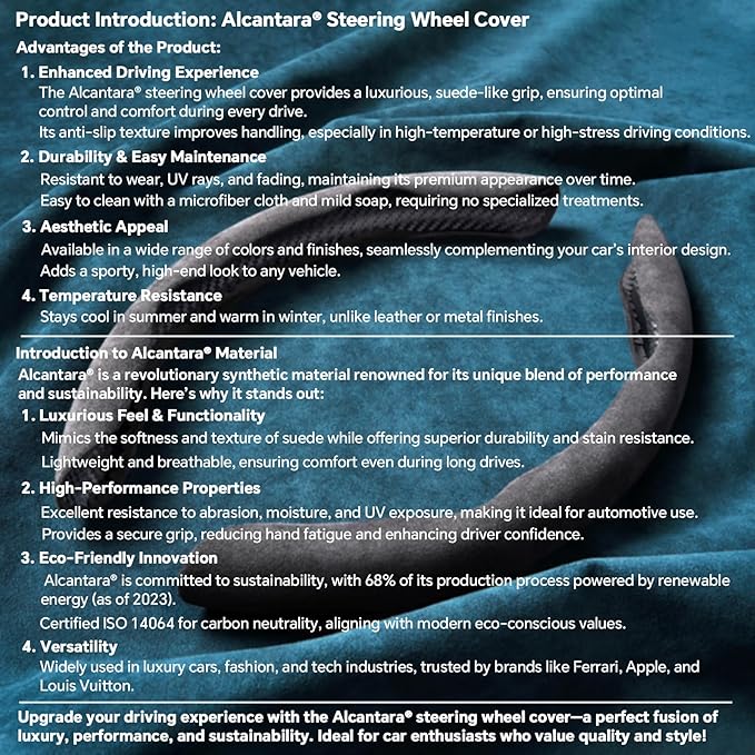 PAUUOOA 2 Piece Alcantara Steering Wheel Cover - Split Sport Design for D & O Shape Wheels, Soft Touch · Anti-Slip Grip · All Season Comfort · Durable Luxury Material for Performance Cars