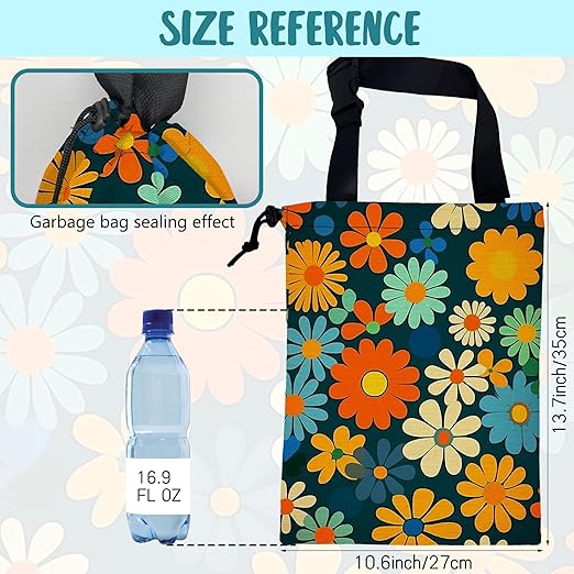 KXWQTRDD Car Trash Bag Colorful Daisy Flowers Leak-Proof Car Garbage Bag with Drawstring Foldable Canvas Trash Bin with Adjustable Buckle for Car Accessories, Travelling, Camping